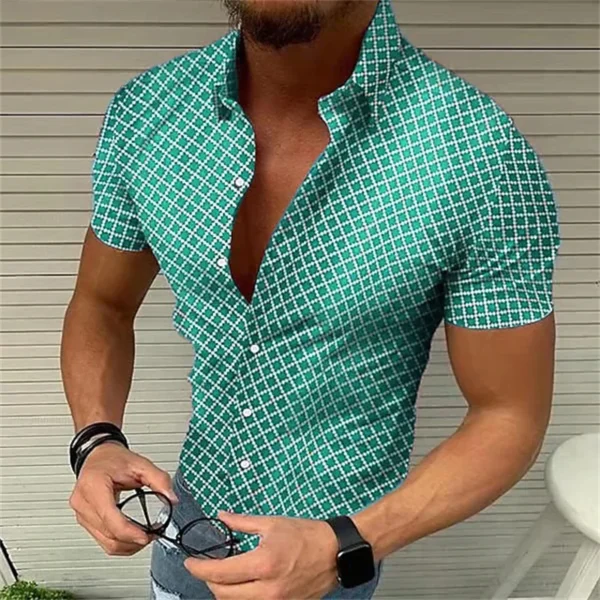 5-color summer men's retro plaid shirt fashion casual luxury shirt short sleeve men's Hawaiian shirt camisa Masculina 5XL 2023 - Image 2