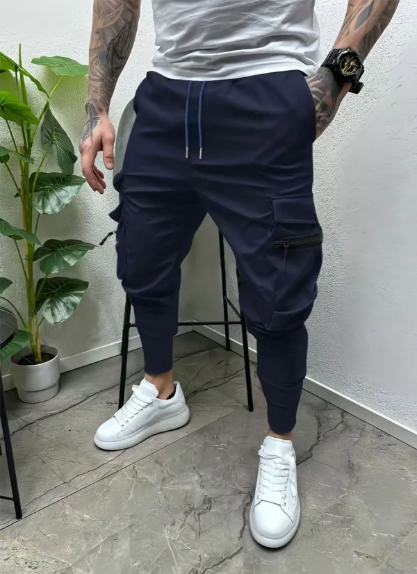 2024 Men's spring and autumn drawstring casual multi-pocket leg slim-fit street overalls outdoor trend pants and fitness pants - Image 2