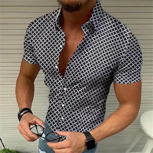 5-color summer men's retro plaid shirt fashion casual luxury shirt short sleeve men's Hawaiian shirt camisa Masculina 5XL 2023 - Image 3