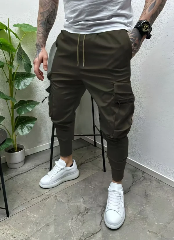 2024 Men's spring and autumn drawstring casual multi-pocket leg slim-fit street overalls outdoor trend pants and fitness pants - Image 4