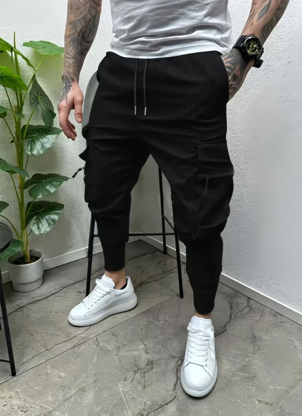 2024 Men's spring and autumn drawstring casual multi-pocket leg slim-fit street overalls outdoor trend pants and fitness pants