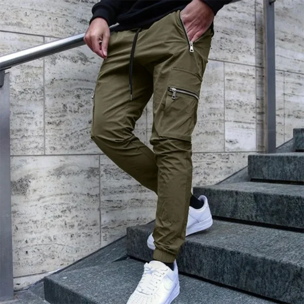 Men's casual overalls spring and autumn new drawstring fashion personality zipper pocket small foot pencil pants long pants - Image 4