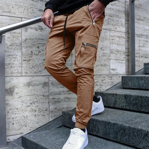 Men's casual overalls spring and autumn new drawstring fashion personality zipper pocket small foot pencil pants long pants - Image 6
