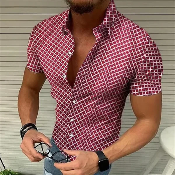 5-color summer men's retro plaid shirt fashion casual luxury shirt short sleeve men's Hawaiian shirt camisa Masculina 5XL 2023 - Image 4