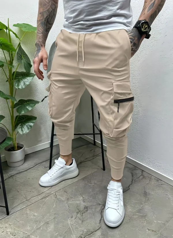 2024 Men's spring and autumn drawstring casual multi-pocket leg slim-fit street overalls outdoor trend pants and fitness pants - Image 3