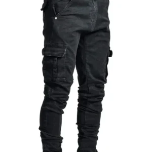 new Jeans Men Pants Wash Solid Color Multi Pockets Denim Mid Waist Cargo Jeans Plus Size Fahsion Casual Trousers Male Daily Wear