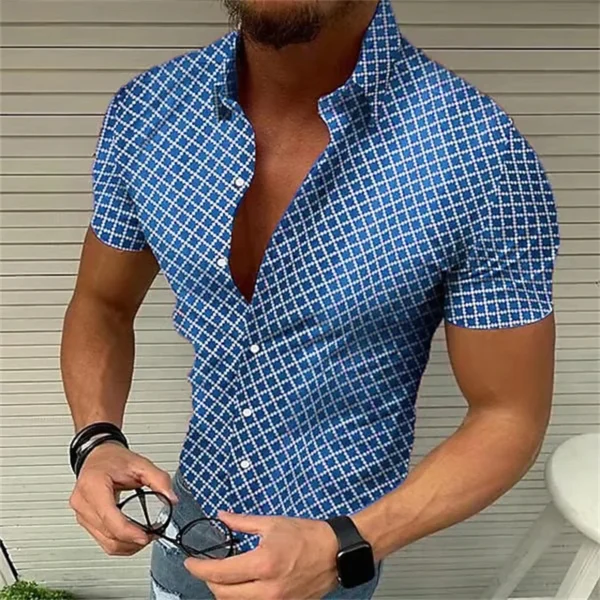 5-color summer men's retro plaid shirt fashion casual luxury shirt short sleeve men's Hawaiian shirt camisa Masculina 5XL 2023 - Image 5