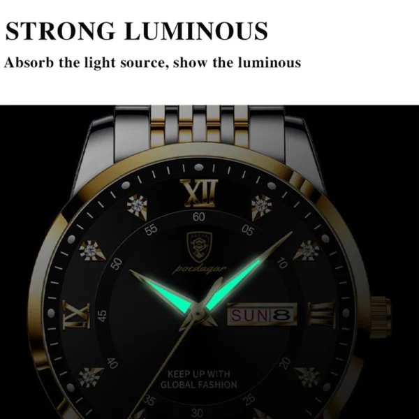 Men Watch Stainless Steel Top Quailty Luxury Push Button Hidden Clasp Waterproof Luminous Date Week Sport Wrist Watches - Image 5