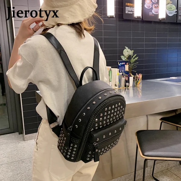 JIEROTYX 2021 New Arrival Preppy Leisure Backpack Womens Casual Daypacks Women Soild Zipper Rivet Shoulder Bags Soild Hot Sale - Image 4