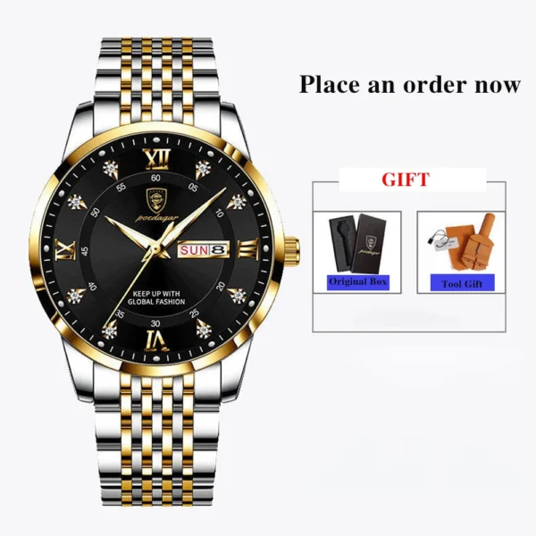 Men Watch Stainless Steel Top Quailty Luxury Push Button Hidden Clasp Waterproof Luminous Date Week Sport Wrist Watches - Image 2