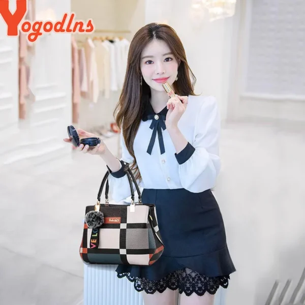 Yogodlns New Luxury Handbag Women Stitching Wild Messenger Bags Designer Brand Plaid Shoulder Bag Female Ladies Totes - Image 3