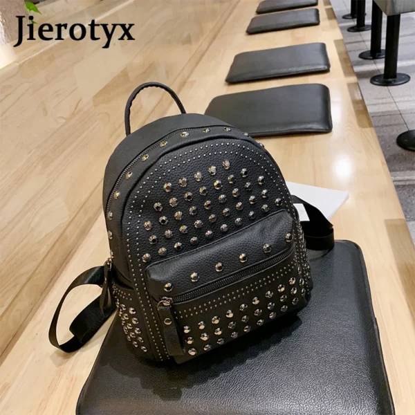 JIEROTYX 2021 New Arrival Preppy Leisure Backpack Womens Casual Daypacks Women Soild Zipper Rivet Shoulder Bags Soild Hot Sale - Image 2