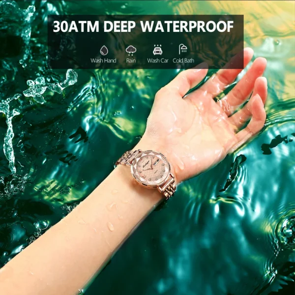 POEDAGAR Watch Women New Fashion Luxury Stainless Steel Wristwatch Bracelet Simple Rose Gold Waterproof Luminous Ladies Watches - Image 4