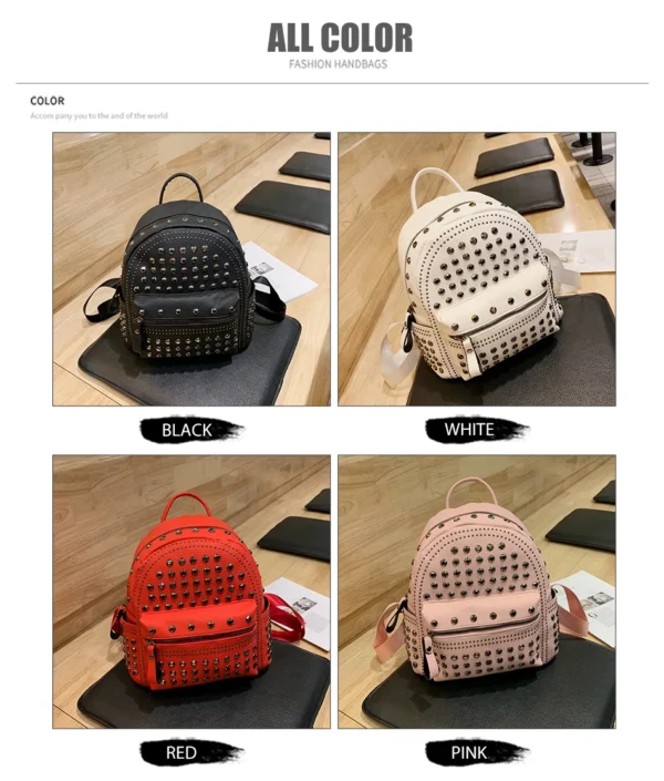 JIEROTYX 2021 New Arrival Preppy Leisure Backpack Womens Casual Daypacks Women Soild Zipper Rivet Shoulder Bags Soild Hot Sale - Image 8