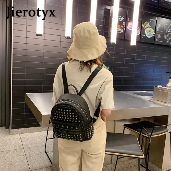 JIEROTYX 2021 New Arrival Preppy Leisure Backpack Womens Casual Daypacks Women Soild Zipper Rivet Shoulder Bags Soild Hot Sale - Image 5