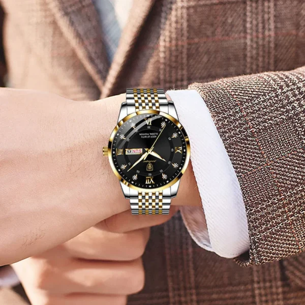 Men Watch Stainless Steel Top Quailty Luxury Push Button Hidden Clasp Waterproof Luminous Date Week Sport Wrist Watches - Image 6