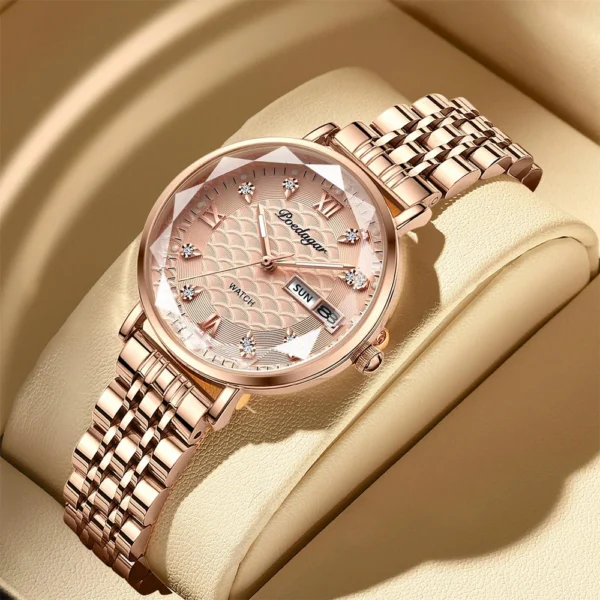 POEDAGAR Watch Women New Fashion Luxury Stainless Steel Wristwatch Bracelet Simple Rose Gold Waterproof Luminous Ladies Watches - Image 2