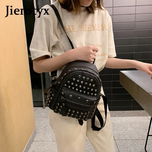 JIEROTYX 2021 New Arrival Preppy Leisure Backpack Womens Casual Daypacks Women Soild Zipper Rivet Shoulder Bags Soild Hot Sale - Image 3