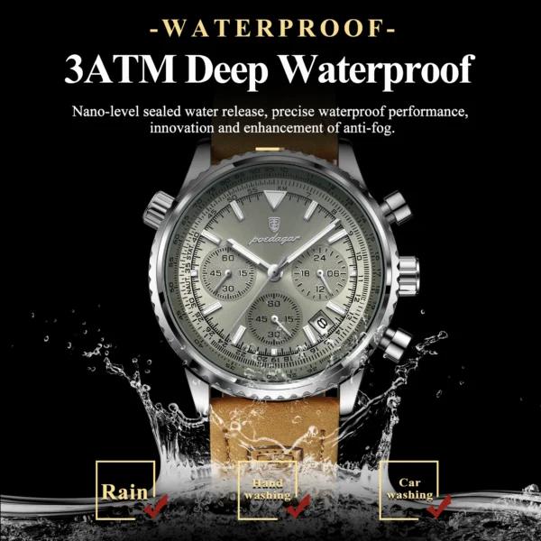 Fashion High Quality Men Clock Chronograph Waterproof Luminous Calendar Man Wristwatch Leather Quartz Men's Watches+Box - Image 3