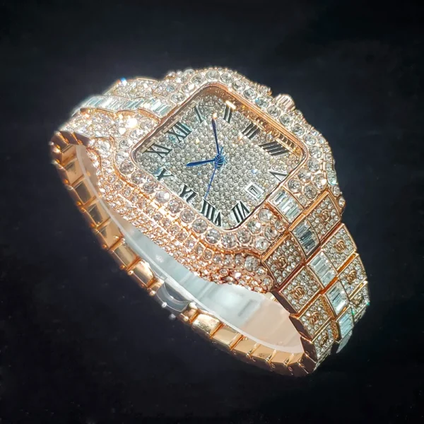 Luxury Diamond Watch for Men Hip Hop Style Bling Bling Iced Out Wristwatch Fashion Square Stainless Steel Waterproof Clock 2024 - Image 11