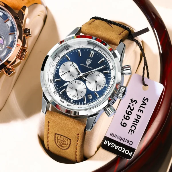Fashion Luxury Man Watch Leather Luminous Waterproof Chronograph Men's Quartz Wristwatch Sport Military Watches For Men - Image 2