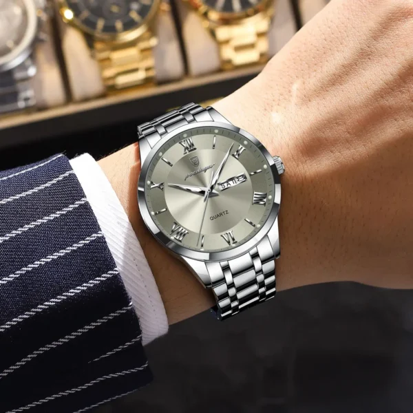 Luxury Fashion Men Clock Waterproof Luminous Date Week Man Wristwatch Sports Stainless Steel Quartz Men's Watches Reloj - Image 5