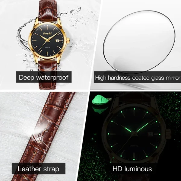 POSHI Fashion Watch for Women Luxury Leather Strap Simple Quartz Watches Original Design Waterproof Calendar Casual Laides Clock - Image 6
