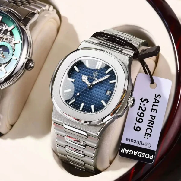 POEDAGAR Luxury Classic Man Watches Luminous Date Stainless Steel Square Quartz Male Clock Waterproof Watch for Men Reloj +Box - Image 2