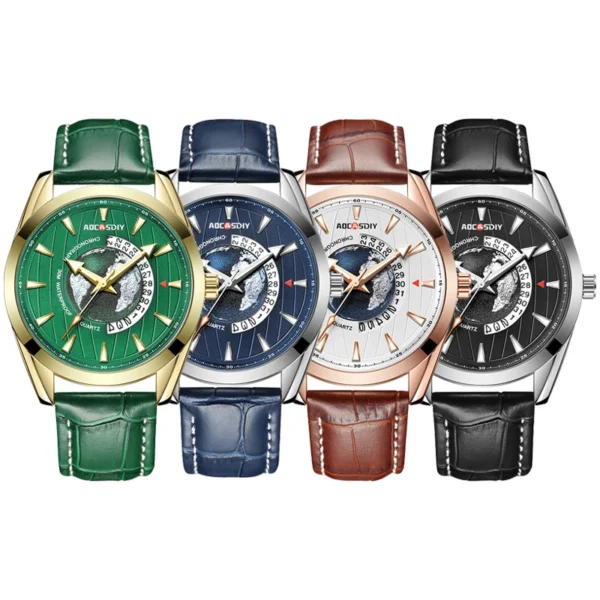 Luxury Mens Watches New Fashion Creative Earth Quartz Wristwatch Leather Sport Watch for Men Clock Relogio Masculino - Image 5