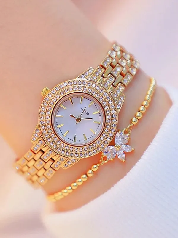 2pcs Fashionable Diamond Studded Real Nail Scale Alloy Set Quartz Bracelet Watch FOR WOMEN'S Watches - Image 2