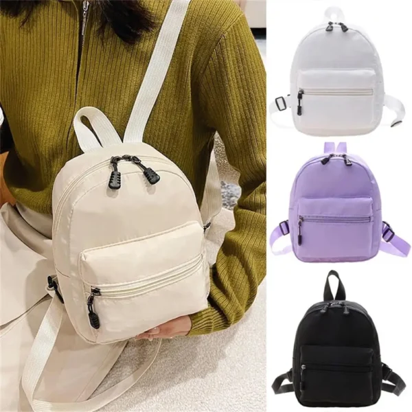 Korean Nylon holographic backpack Women Casual Solid Color Small Schoolbag Travel Bag For Teenager Student School Bag Back - Image 2