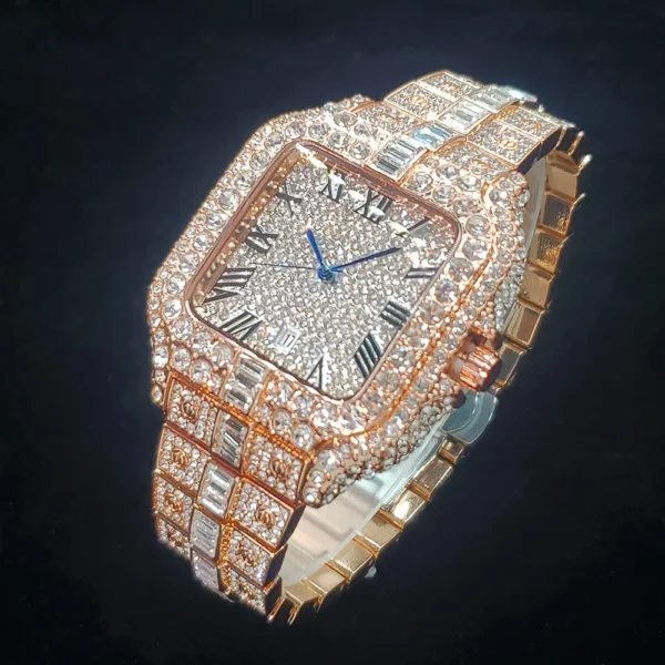 Luxury Diamond Watch for Men Hip Hop Style Bling Bling Iced Out Wristwatch Fashion Square Stainless Steel Waterproof Clock 2024 - Image 10