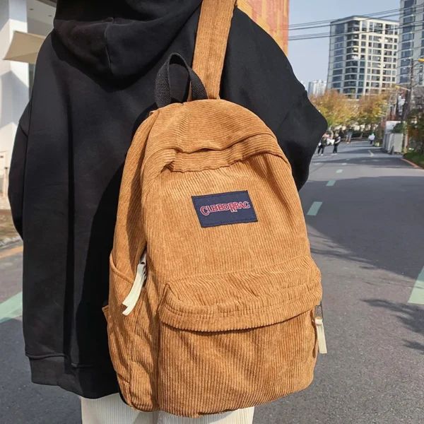 Vintage Boy Girl Corduroy Green School Bag Men Women Laptop College Backpack Cool Lady Student Fashion Female Travel BookBag New - Image 3