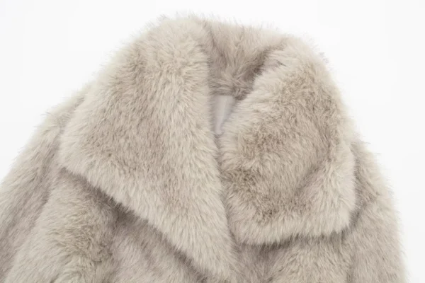 Women Fashion Cropped Faux Fur Jacket Coat Long Sleeve Front Snap-button Female Outerwear Chic Lapel Collar Thick Coat - Image 7