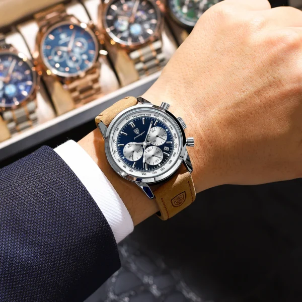 Fashion Luxury Man Watch Leather Luminous Waterproof Chronograph Men's Quartz Wristwatch Sport Military Watches For Men - Image 6