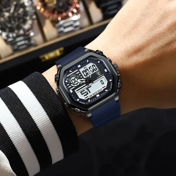 LED Sport Men Clock Dual Time Display Digital Week Date Square Man Watch Electronic Silicone Strap Men's Quartz Watches - Image 5