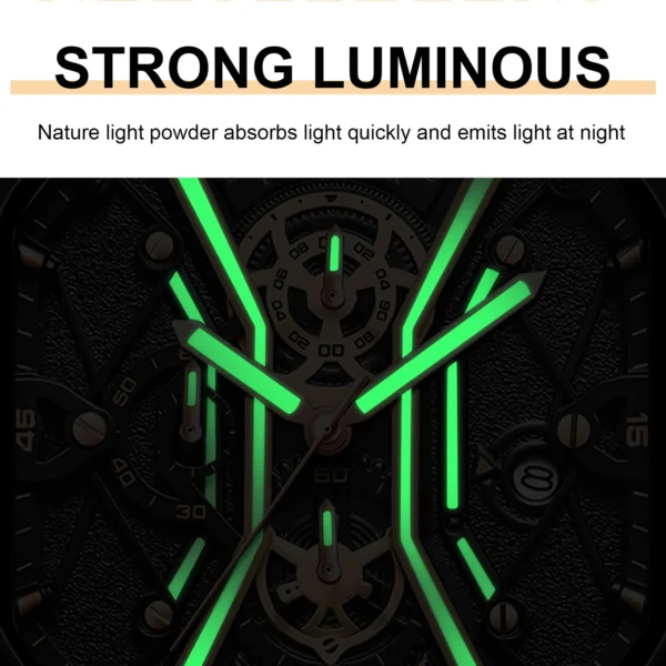 Fashion Men Wristwatches Luxury Chronograph Luminous Waterproof Date Man Watch Square Dial Leather Quartz Waterproof Date - Image 4