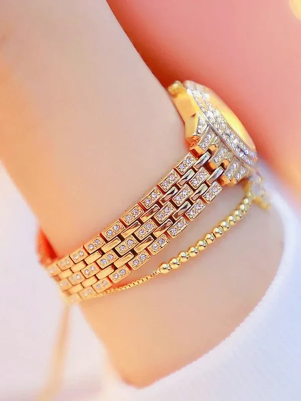 2pcs Fashionable Diamond Studded Real Nail Scale Alloy Set Quartz Bracelet Watch FOR WOMEN'S Watches - Image 5