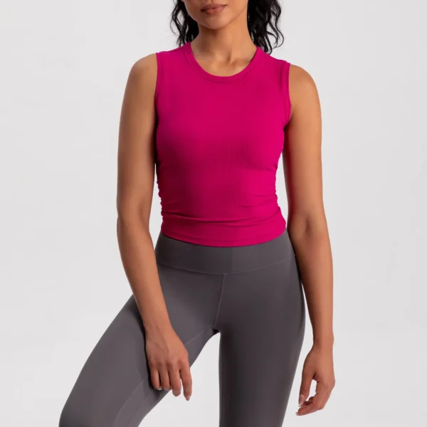 2025 Summer Women's Sports Vest Tank Vest Sleeveless Yoga Vest ruched Slim-fit Quick-dry Sports Tops Running Shirt Fitness Top - Image 3