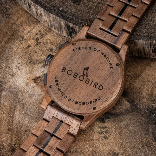 Engraved Wooden Watch for Men BOBO BIRD Chronograph Wristwatch with Luminous Hands Custom Wood Watches Anniversary Gift for Him - Image 10