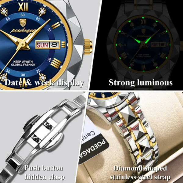 Luxury Women's Quartz Watch Luminous Waterproof Week Date Ladies Watches Stainless Steel Fashion Woman Wristwatch Reloj - Image 4
