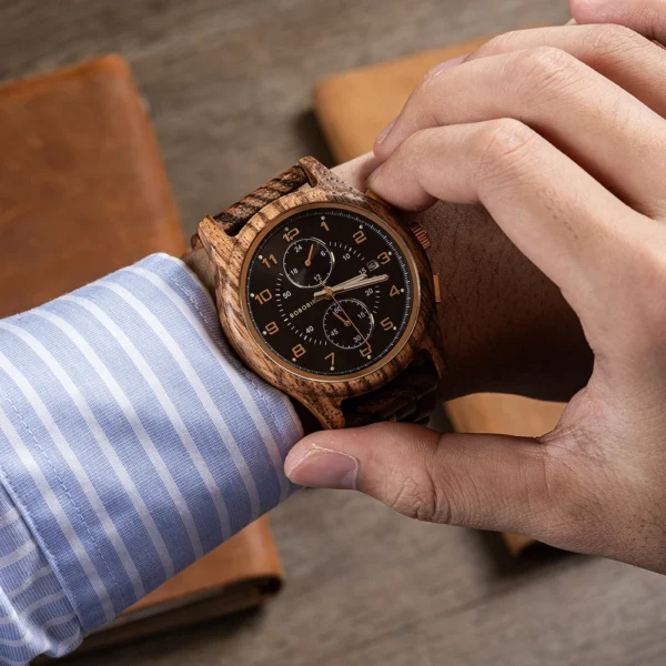 Engraved Wooden Watch for Men BOBO BIRD Chronograph Wristwatch with Luminous Hands Custom Wood Watches Anniversary Gift for Him - Image 5