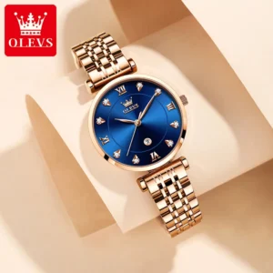 OLEVS 5866 Diamond Quartz Watch Elegant Rose Gold Stainless Steel Strap Waterproof Watches Luxury Simple Wrist Watches for Women