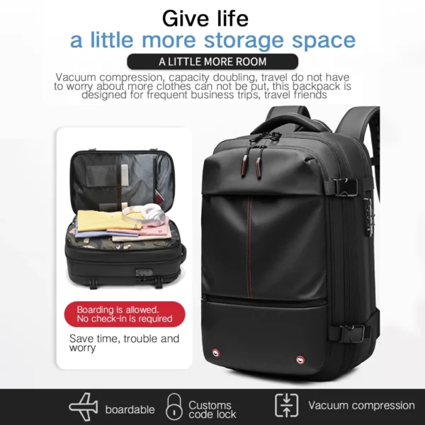Travel Vacuum Compression Backpack 17 inch Laptop Business Backpack Large Capacity Expanded Backpack With Anti-theft Lock - Image 4