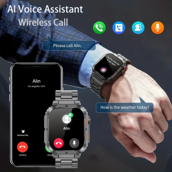 LIGE 1.96 inch New Bluetooth Call Smart Watch Men Sport Fitness Tracker Smartwatch for Android IOS Calculator 400mAh Big battery - Image 2