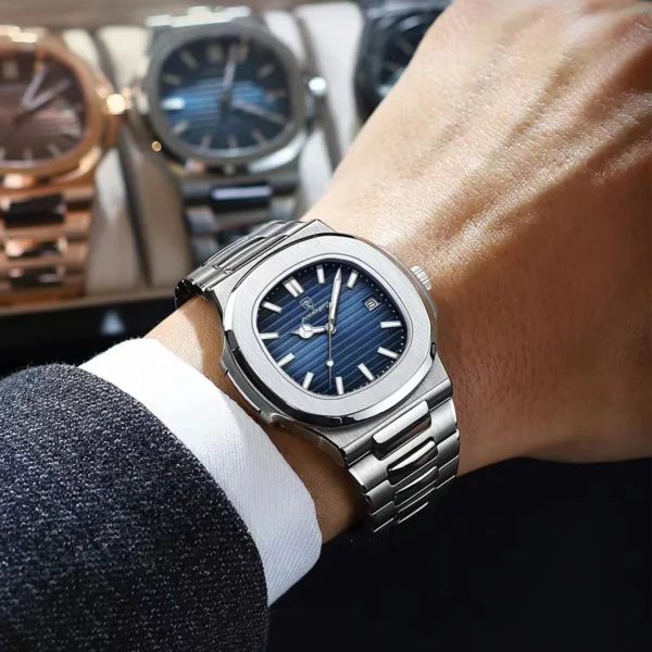 POEDAGAR Luxury Classic Man Watches Luminous Date Stainless Steel Square Quartz Male Clock Waterproof Watch for Men Reloj +Box - Image 6