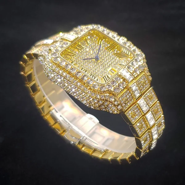 Luxury Diamond Watch for Men Hip Hop Style Bling Bling Iced Out Wristwatch Fashion Square Stainless Steel Waterproof Clock 2024 - Image 7
