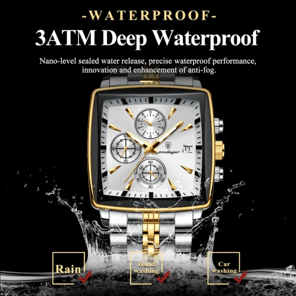 Luxury Square Sport Man Wristwatch Waterproof Luminous Chronograph Quartz Men's Watches Stainless Steel Men Watch Reloj - Image 3
