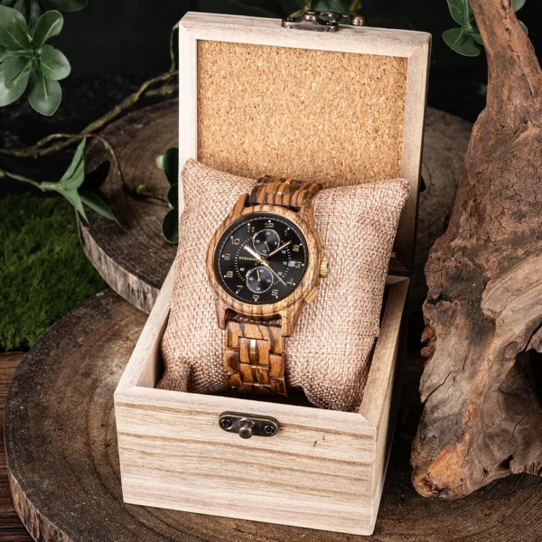 Engraved Wooden Watch for Men BOBO BIRD Chronograph Wristwatch with Luminous Hands Custom Wood Watches Anniversary Gift for Him - Image 4