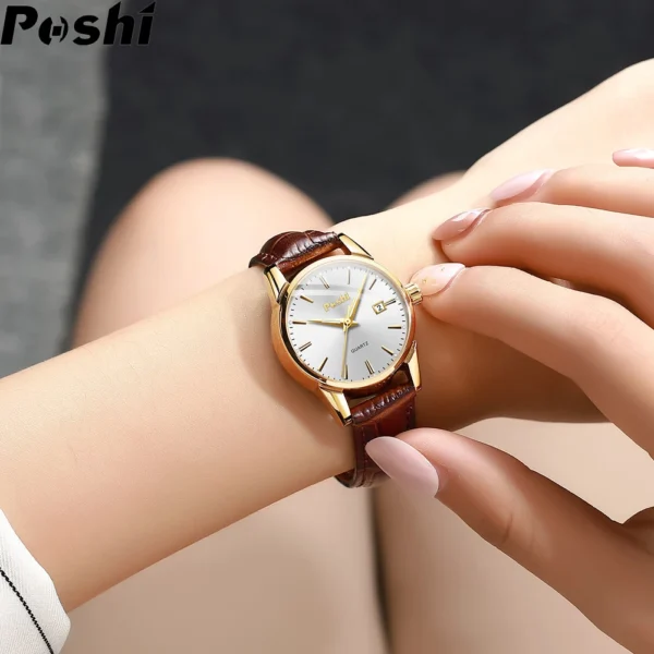 POSHI Fashion Watch for Women Luxury Leather Strap Simple Quartz Watches Original Design Waterproof Calendar Casual Laides Clock - Image 3